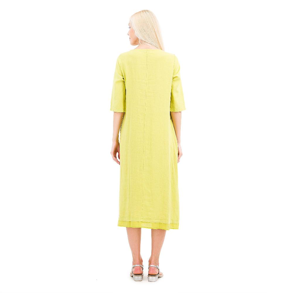 QVC Caterina Lancini Abito Midi In Misto Lino Con Dettagli In Mussola