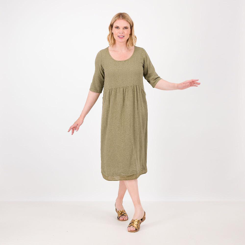 QVC Caterina Lancini Abito Midi In Misto Lino Con Dettagli In Mussola