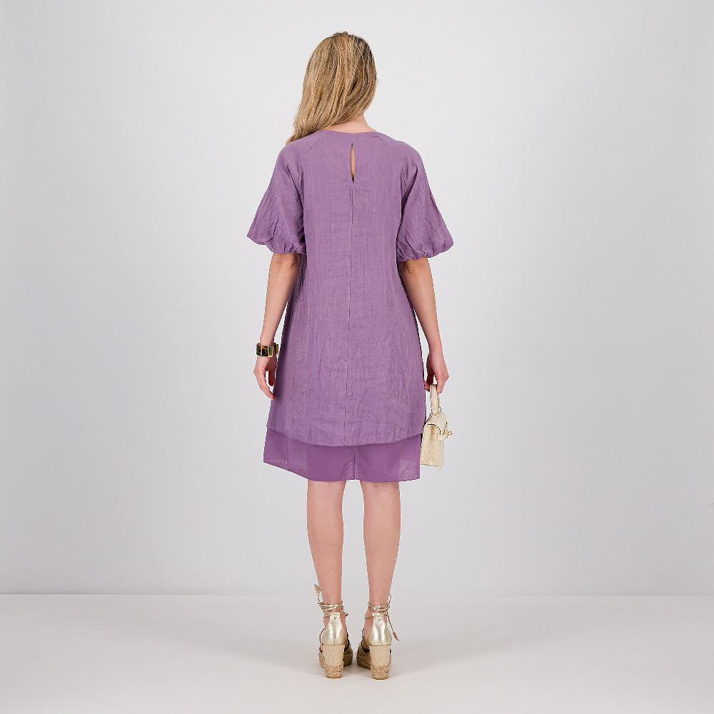 QVC Caterina Lancini Abito Midi In Mussola Di Cotone E Ramié Con Maniche Corte