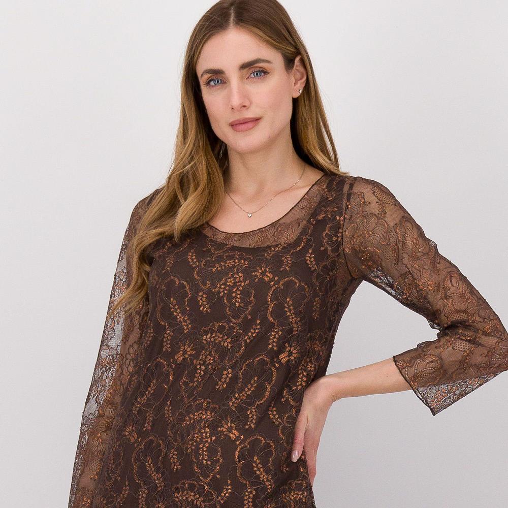 QVC Caterina Lancini Abito Midi In Pizzo Doppiato Con Maniche 7/8