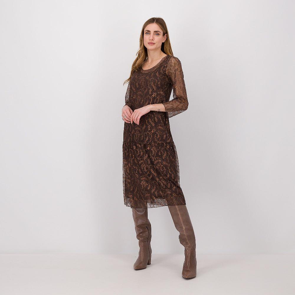 QVC Caterina Lancini Abito midi in pizzo doppiato con maniche 7/8