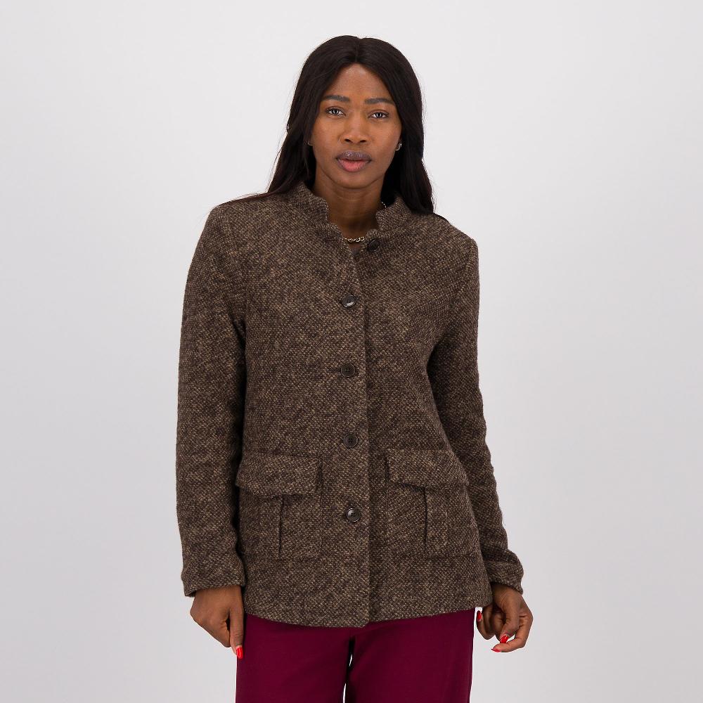 QVC Caterina Lancini Blazer in tweed con tasche e collo alla coreana