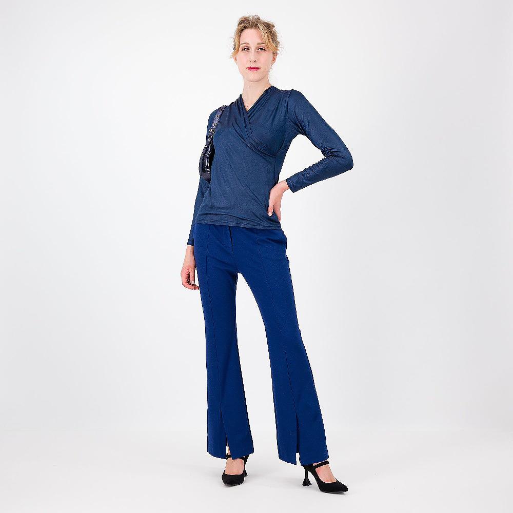 QVC Caterina Lancini Blusa Con Incrocio In Jersey Spalmato Scollo A V Made In Italy