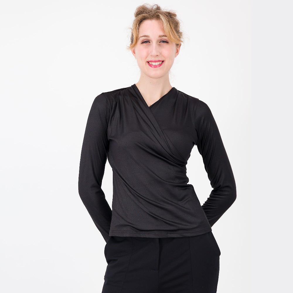 QVC Caterina Lancini Blusa Con Incrocio In Jersey Spalmato Scollo A V Made In Italy