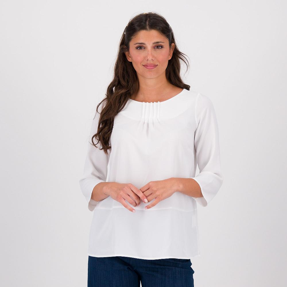 QVC Caterina Lancini Blusa in crêpe con maniche 3/4 e pieghe allo scolle