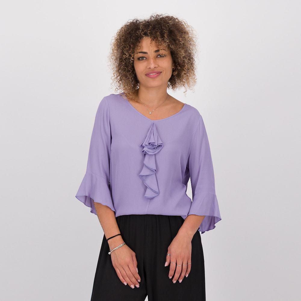 QVC Caterina Lancini Blusa in crêpe de chine di viscosa con volants