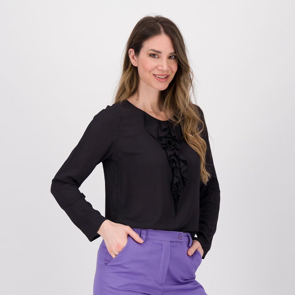 QVC Caterina Lancini Blusa in crêpe di viscosa con volant