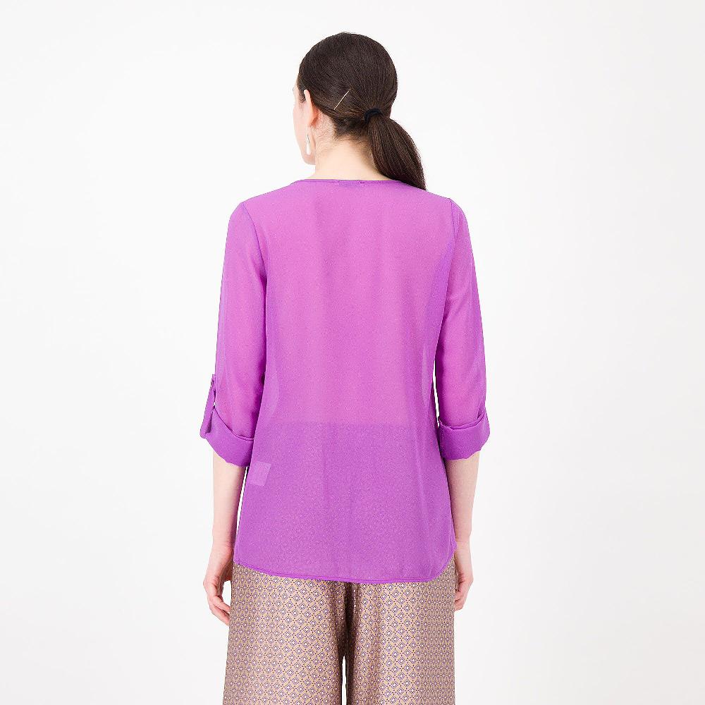 QVC Caterina Lancini Blusa In Georgette Con Scollo A V E Bottoni