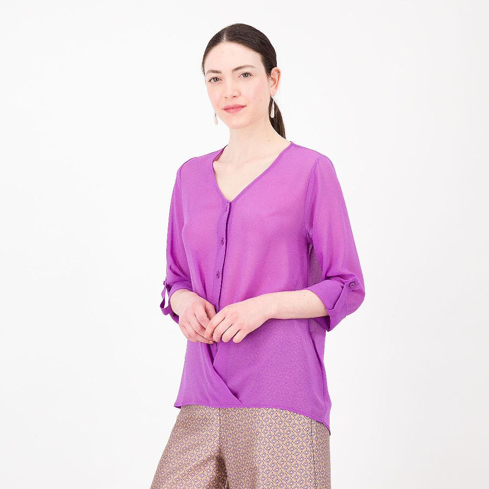 QVC Caterina Lancini Blusa In Georgette Con Scollo A V E Bottoni
