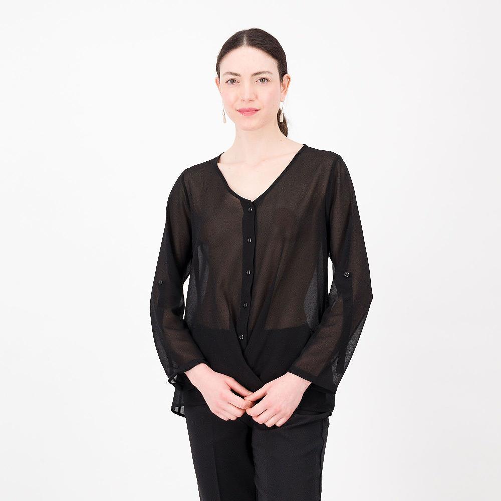 QVC Caterina Lancini Blusa in georgette con scollo a V e bottoni