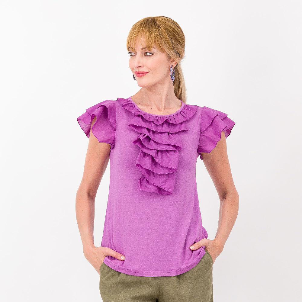 QVC Caterina Lancini Blusa in jersey di viscosa con dettagli in voile di cotone