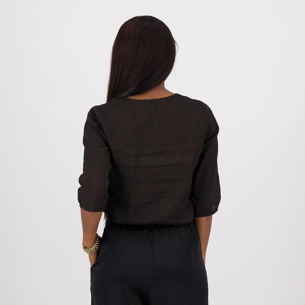QVC Caterina Lancini Blusa In Ramié E Cotone Con Pizzo Allo Scollo