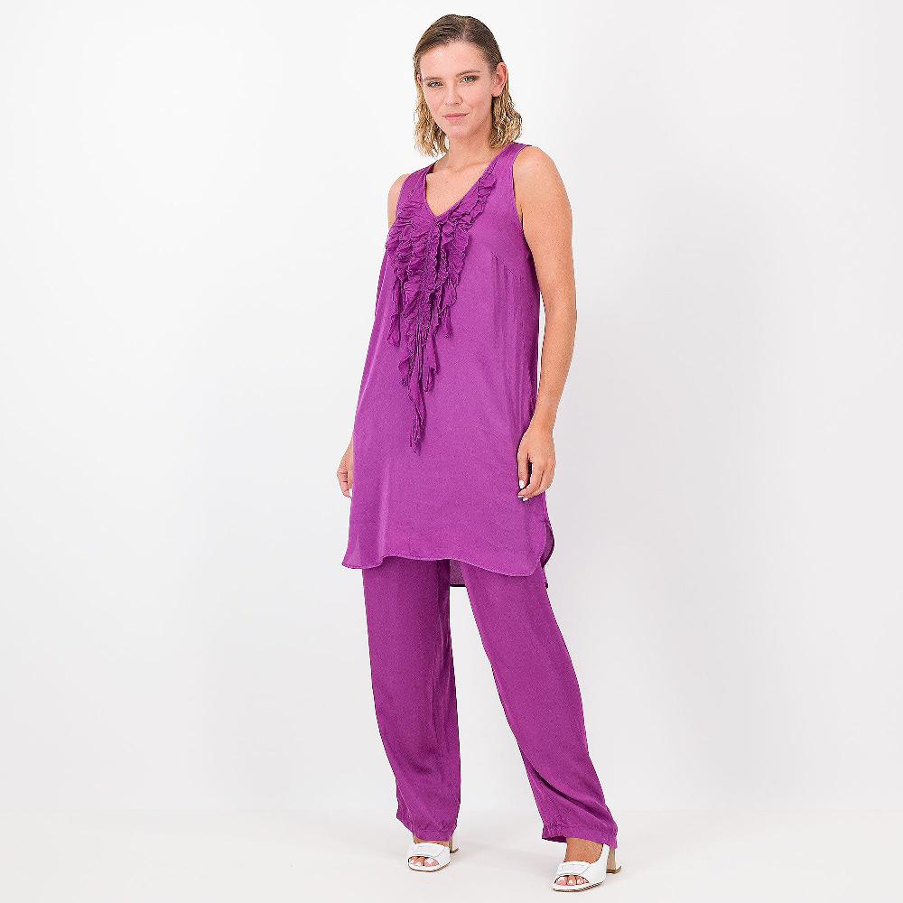 QVC Caterina Lancini Blusa In Raso Di Viscosa Con Rouches In Georgette
