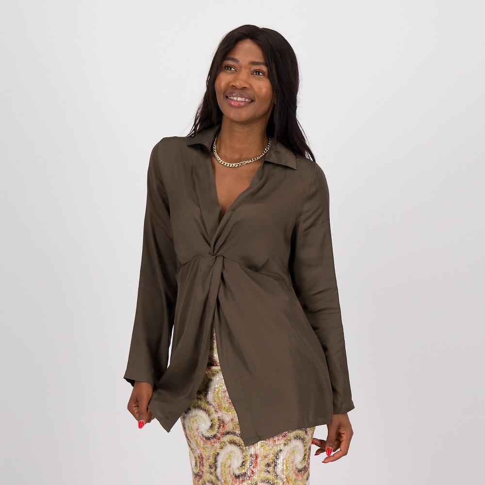 QVC Caterina Lancini Blusa in raso di viscosa con scollo a V