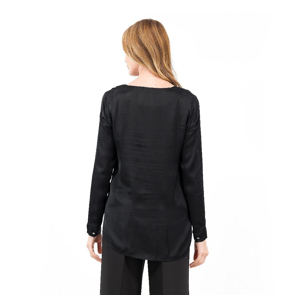 QVC Caterina Lancini Blusa In Raso Di Viscosa E Pizzo Scollo Tondo Made In Italy