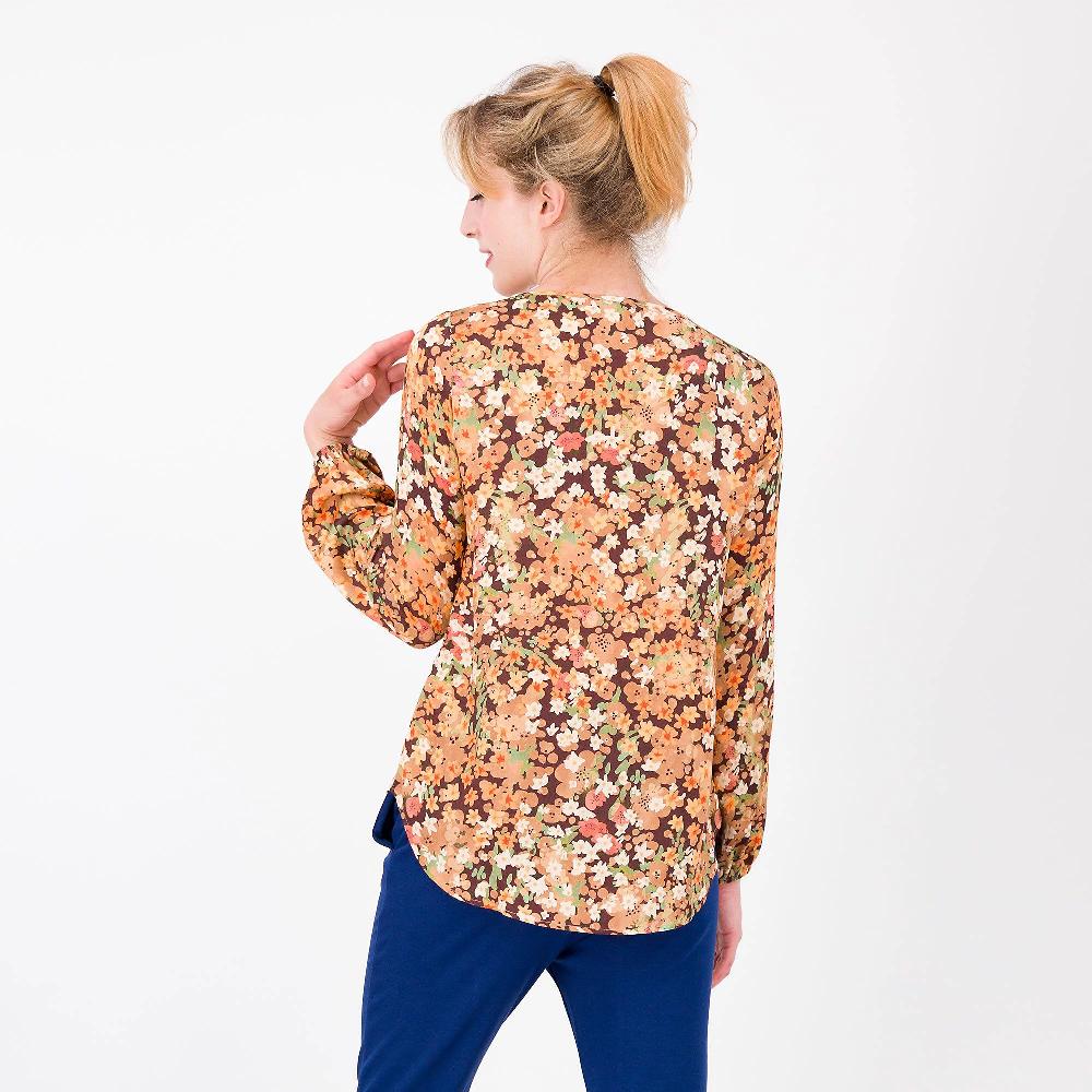 QVC Caterina Lancini Blusa In Raso Di Viscosa Fantasia Maniche Con Arriccio Made In Italy