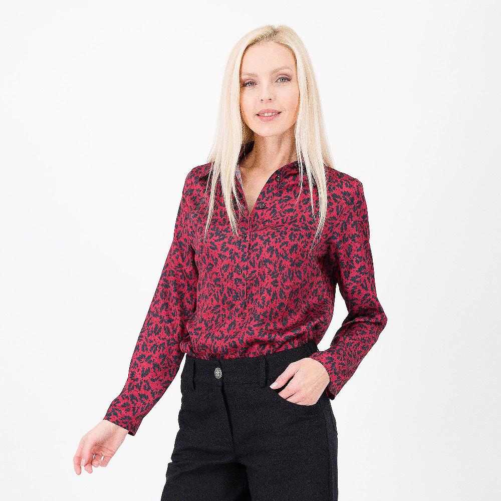 QVC Caterina Lancini Blusa in raso fantasia con collo a polo