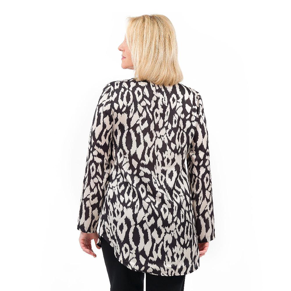 QVC Caterina Lancini Blusa In Raso Fantasia Con Taschine E Maniche Lunghe