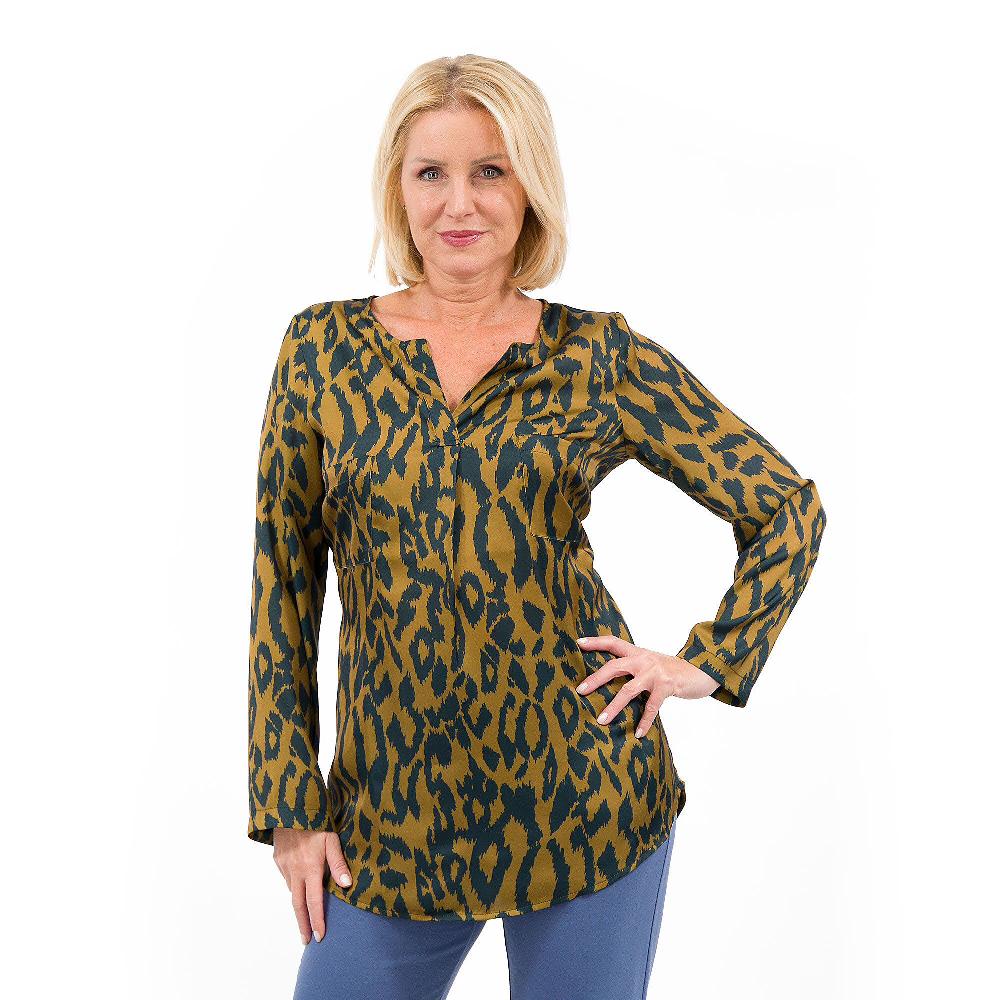 QVC Caterina Lancini Blusa in raso fantasia con taschine e maniche lunghe