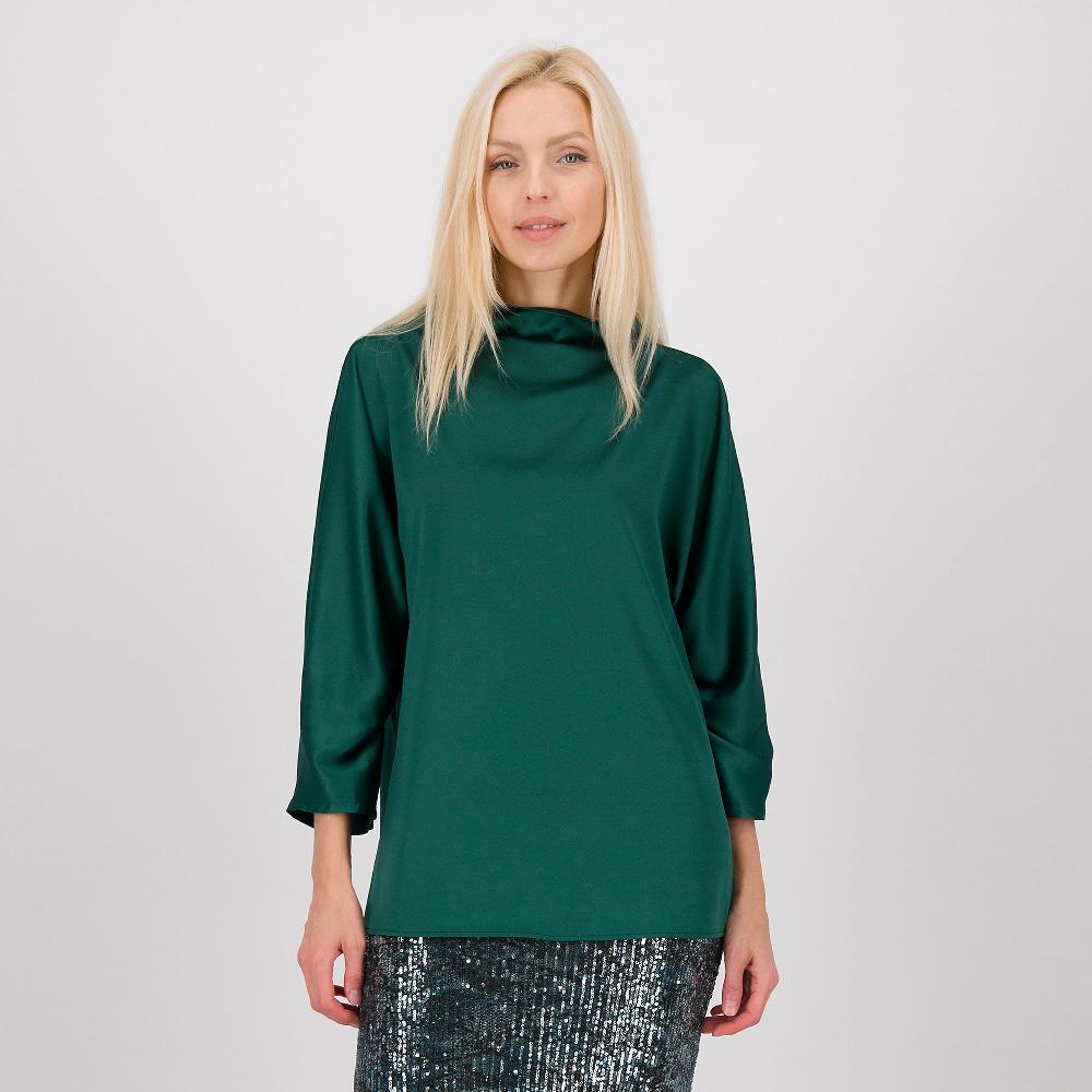 QVC Caterina Lancini Blusa in raso opaco con collo a cratere e maniche lunghe