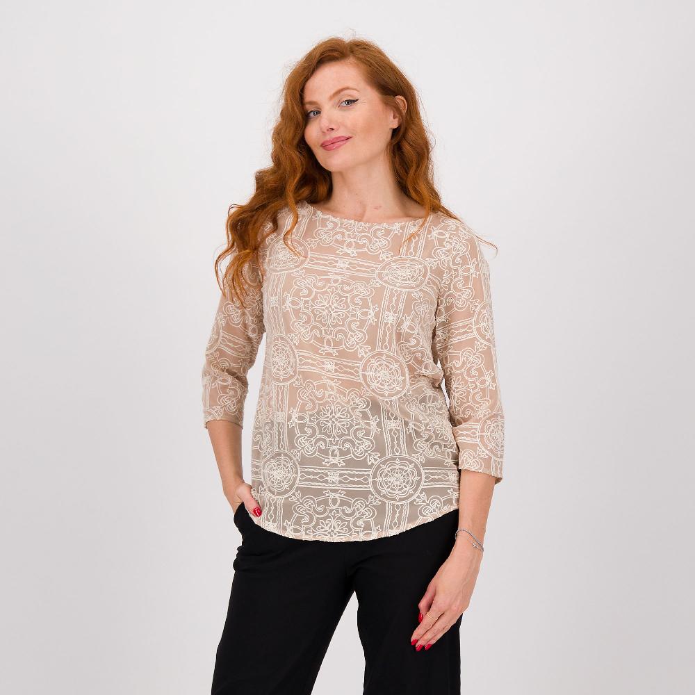 QVC Caterina Lancini Blusa in tessuto ricamato con scollo a barca