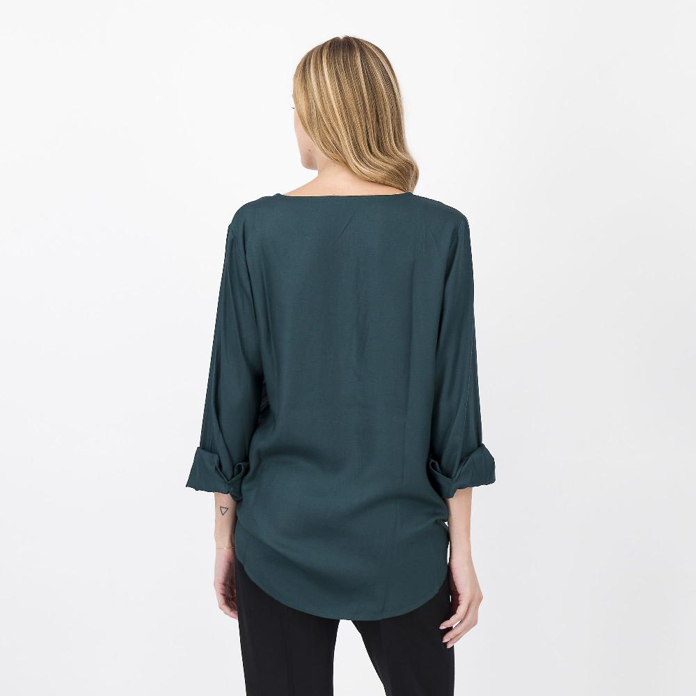 QVC Caterina Lancini Blusa In Twill Di Viscosa Con Scollo Tunisienne