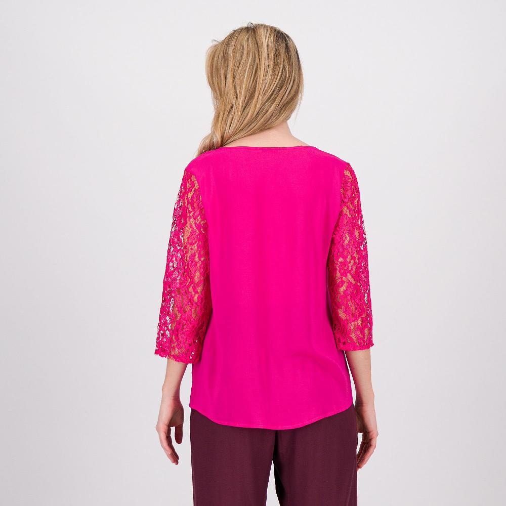 QVC Caterina Lancini Blusa In Viscosa Con Maniche E Inserto In Pizzo