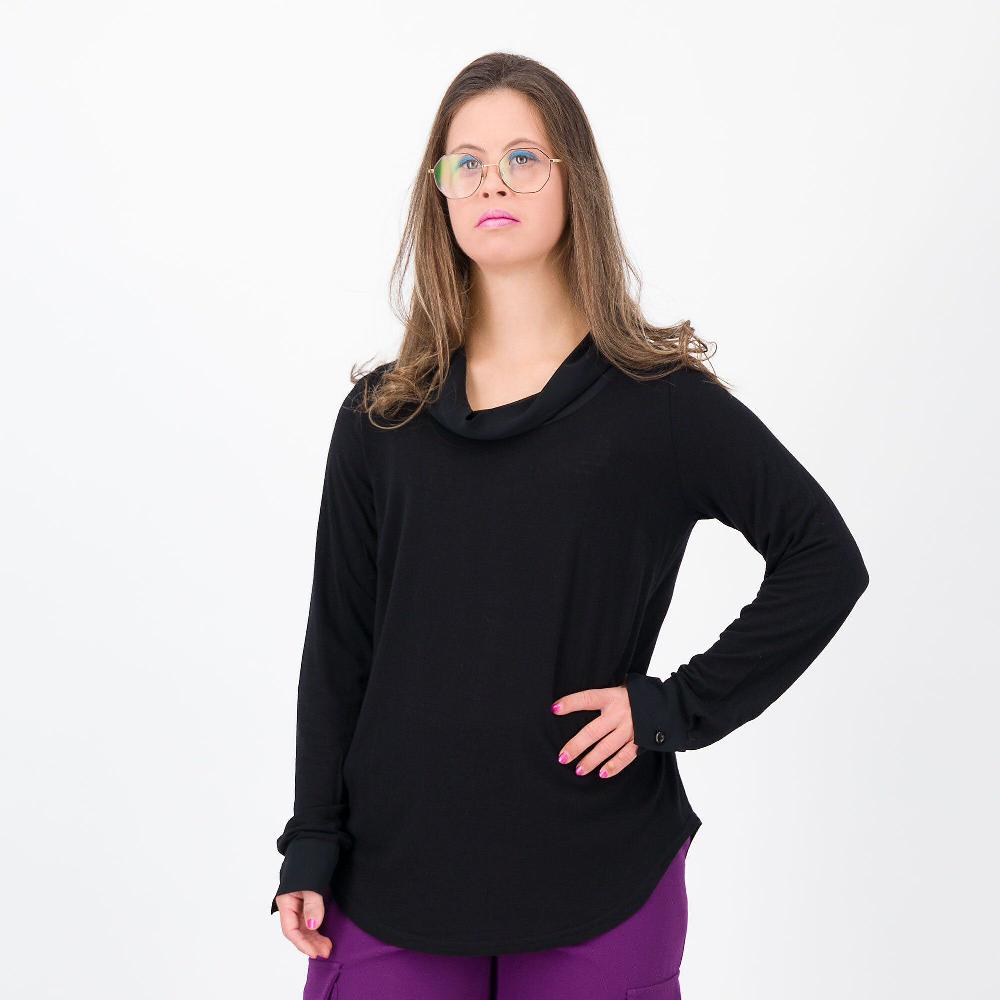 QVC Caterina Lancini Blusa tinta unita con collo e polsi in georgette