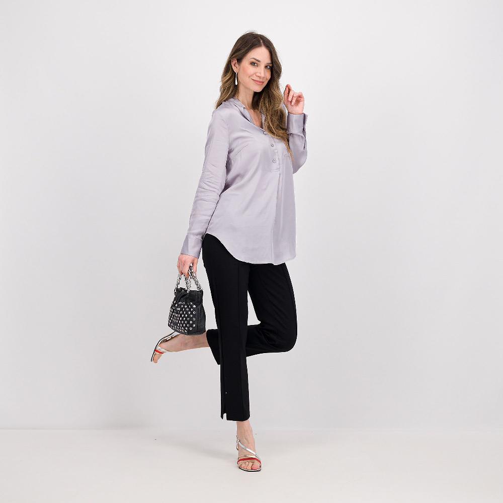QVC Caterina Lancini Camicia Collo Coreana Raso 100% Viscosa Fondo Stondato