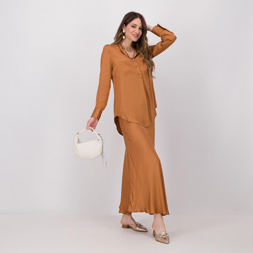QVC Caterina Lancini Camicia Collo Coreana Raso 100% Viscosa Fondo Stondato