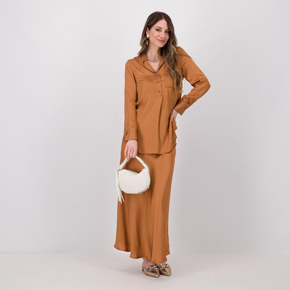 QVC Caterina Lancini Camicia Collo Coreana Raso 100% Viscosa Fondo Stondato