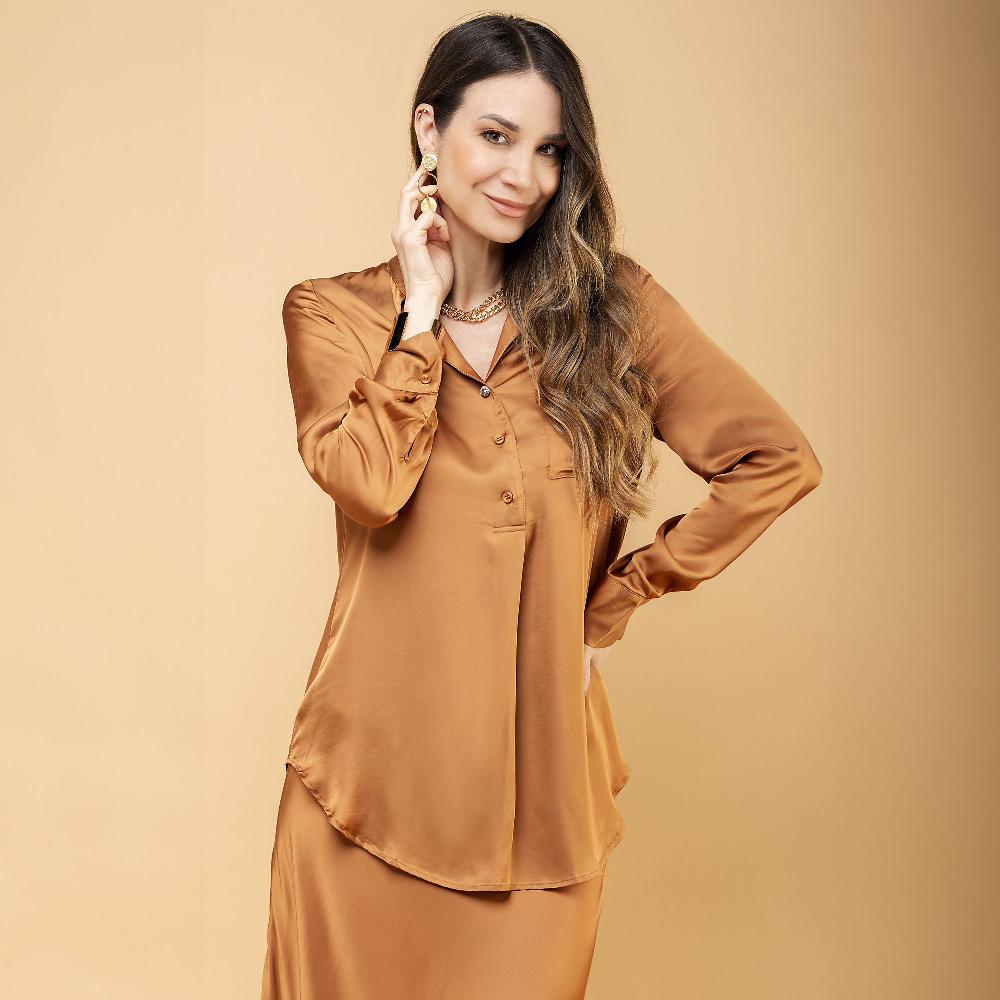 QVC Caterina Lancini Camicia collo coreana Raso 100% viscosa Fondo stondato