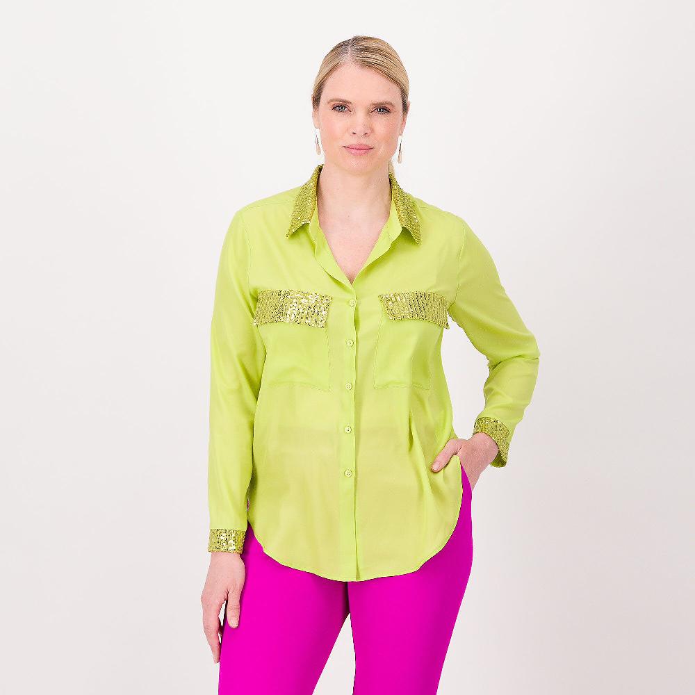 QVC Caterina Lancini Camicia in crépe de chine con paillettes