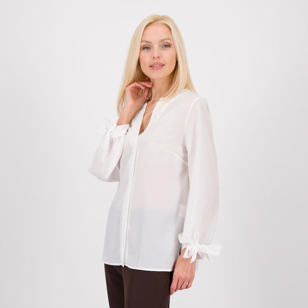 QVC Caterina Lancini Camicia in crêpe de chine con scollo a V con lunetta