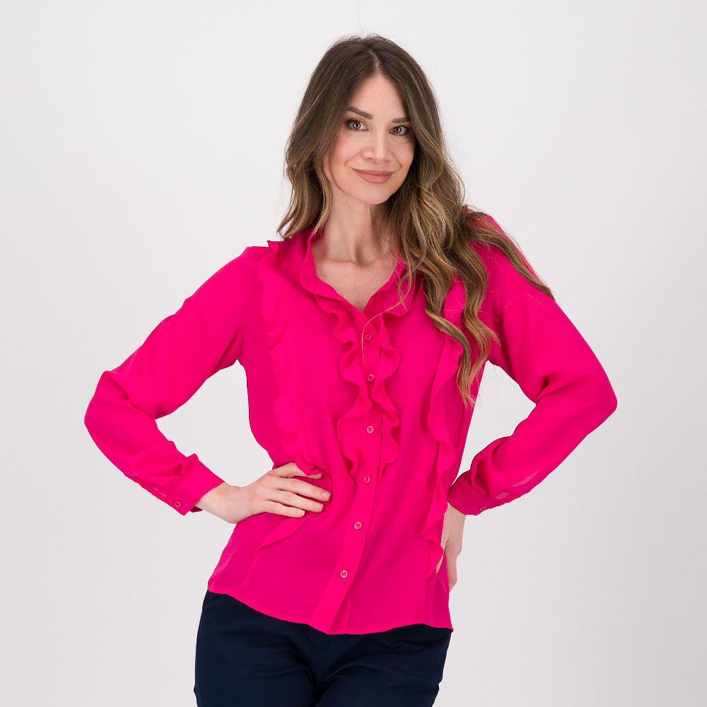 QVC Caterina Lancini Camicia in doppia georgette con ruches e collo a listino