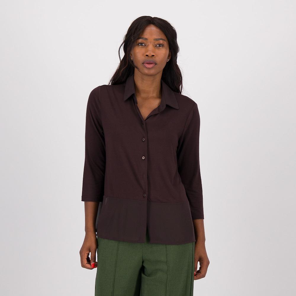 QVC Caterina Lancini Camicia in jersey viscosa e georgette con bottoncini a tono
