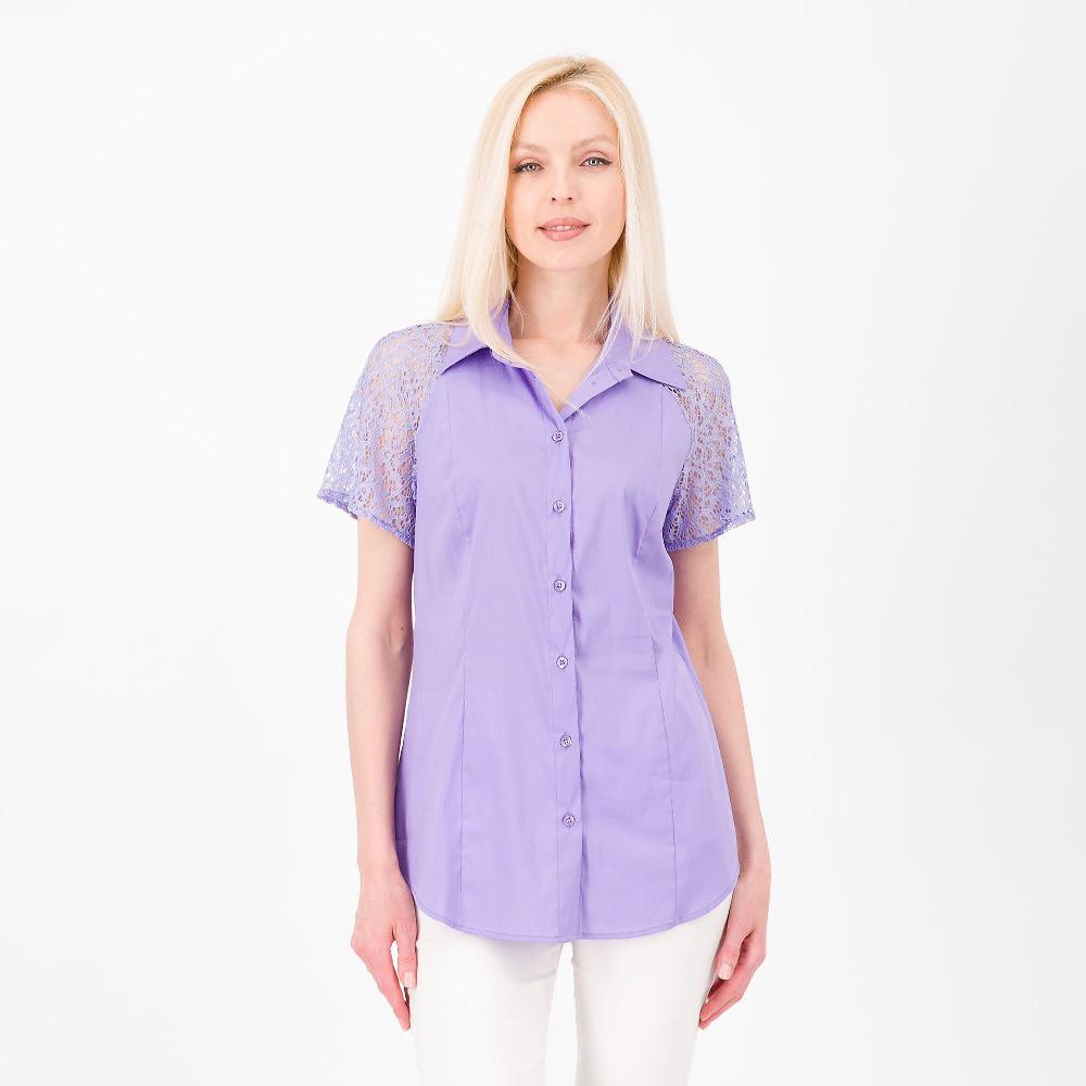 QVC Caterina Lancini Camicia in popeline di cotone e nylon maniche pizzo