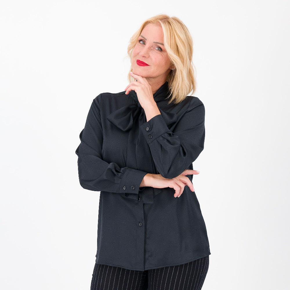 QVC Caterina Lancini Camicia In Raso Con Sciarpina Con Polsino Made In Italy