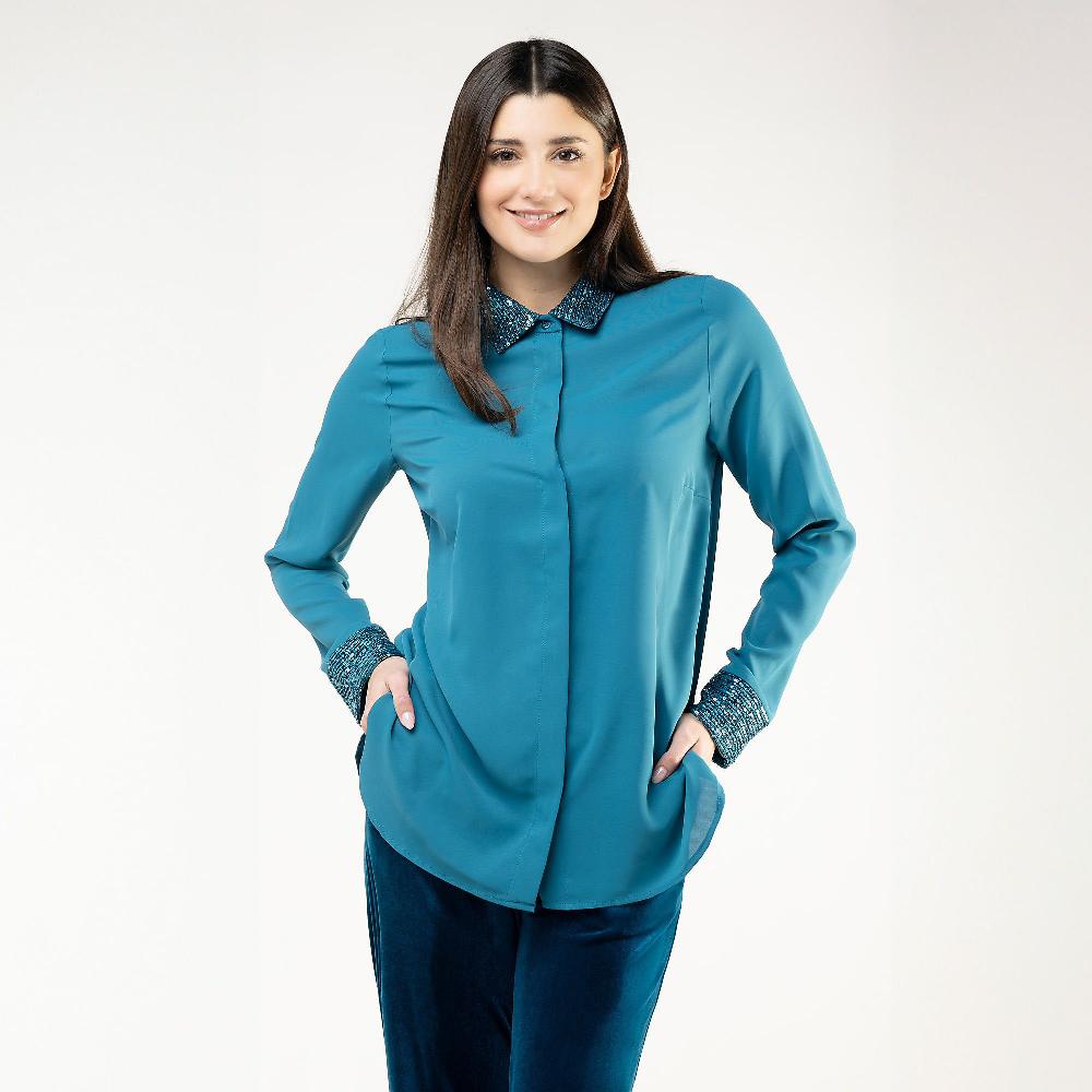 QVC Caterina Lancini Camicia in raso lavato con paillettes