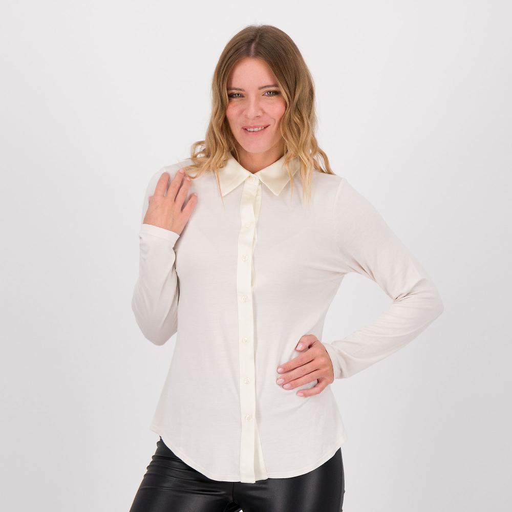 QVC Caterina Lancini Camicia manica lunga in jersey di viscosa con inserti in raso