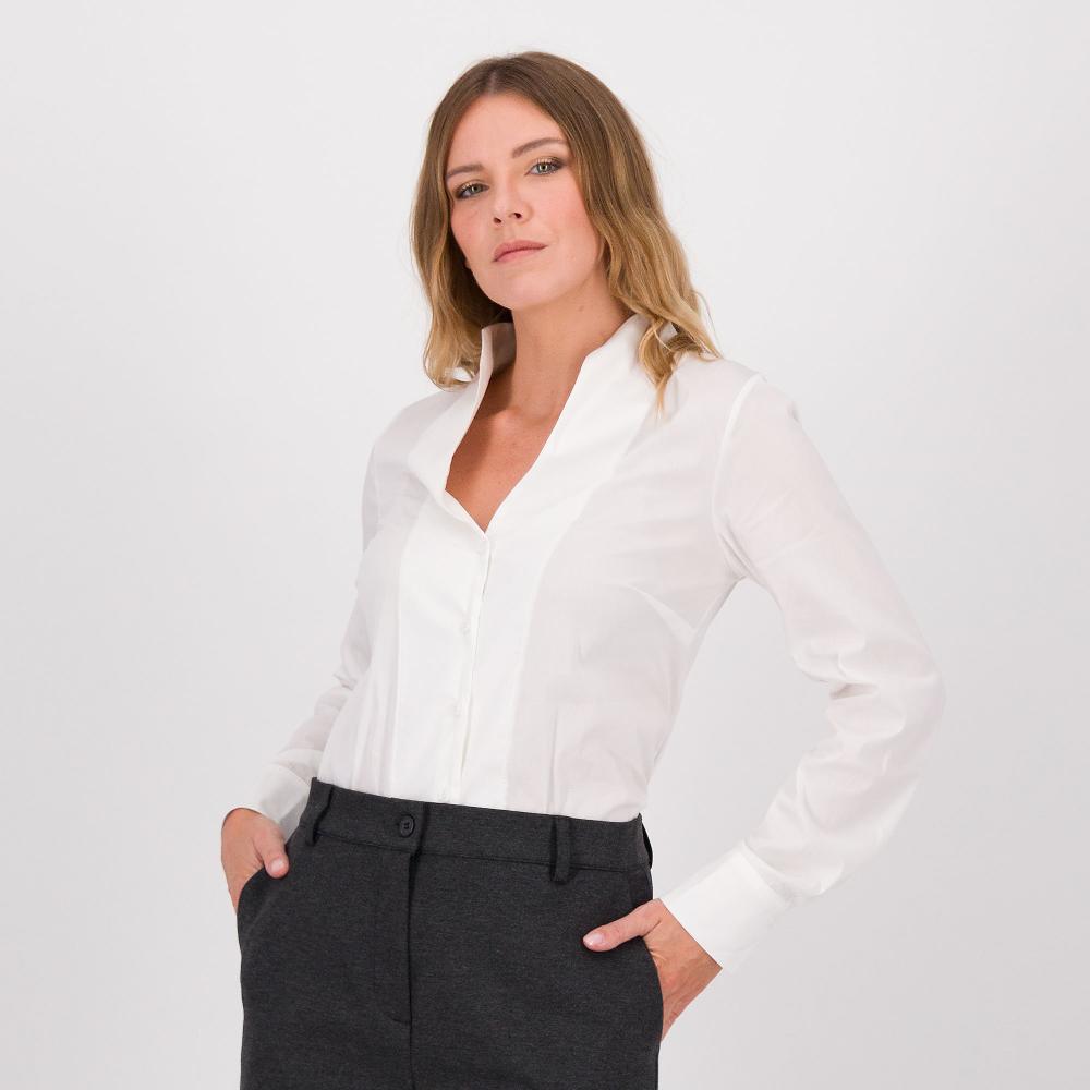 QVC Caterina Lancini Camicia manica lunga in popeline di cotone con scollo a V