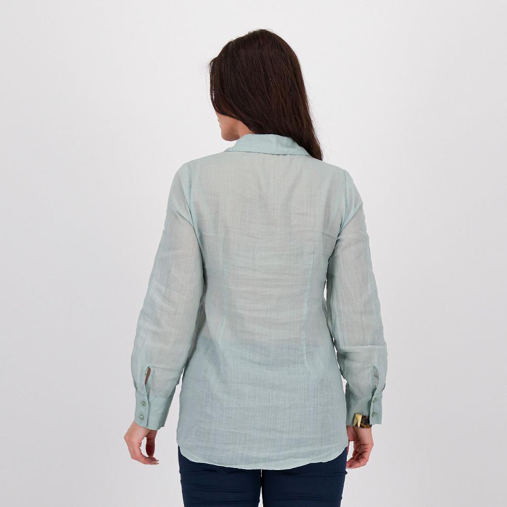 QVC Caterina Lancini Camicia Ramié Leggero Tinto Capo Collo A Listino Davanti Carrè