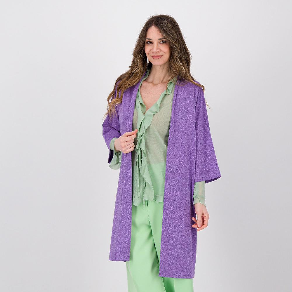 QVC Caterina Lancini Cardigan in jersey lamé collo a scialle