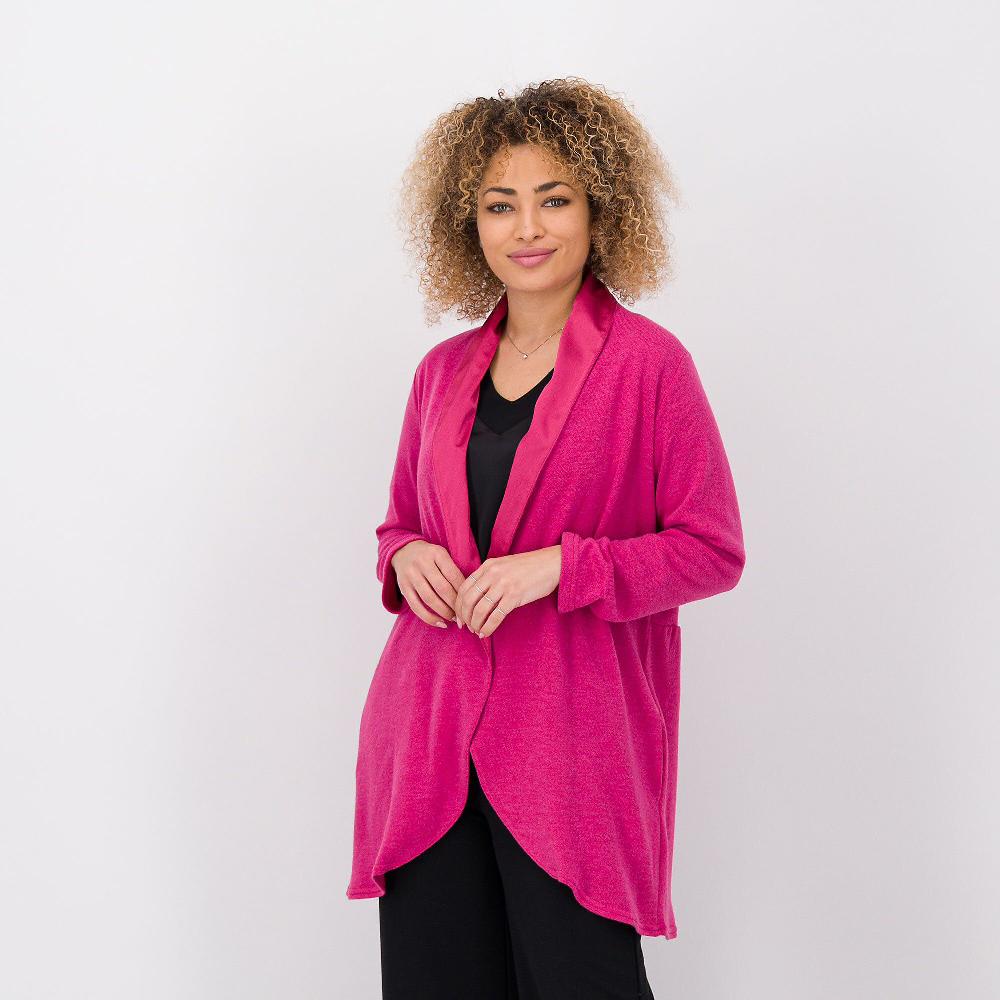 QVC Caterina Lancini Cardigan in maglia con rever in raso