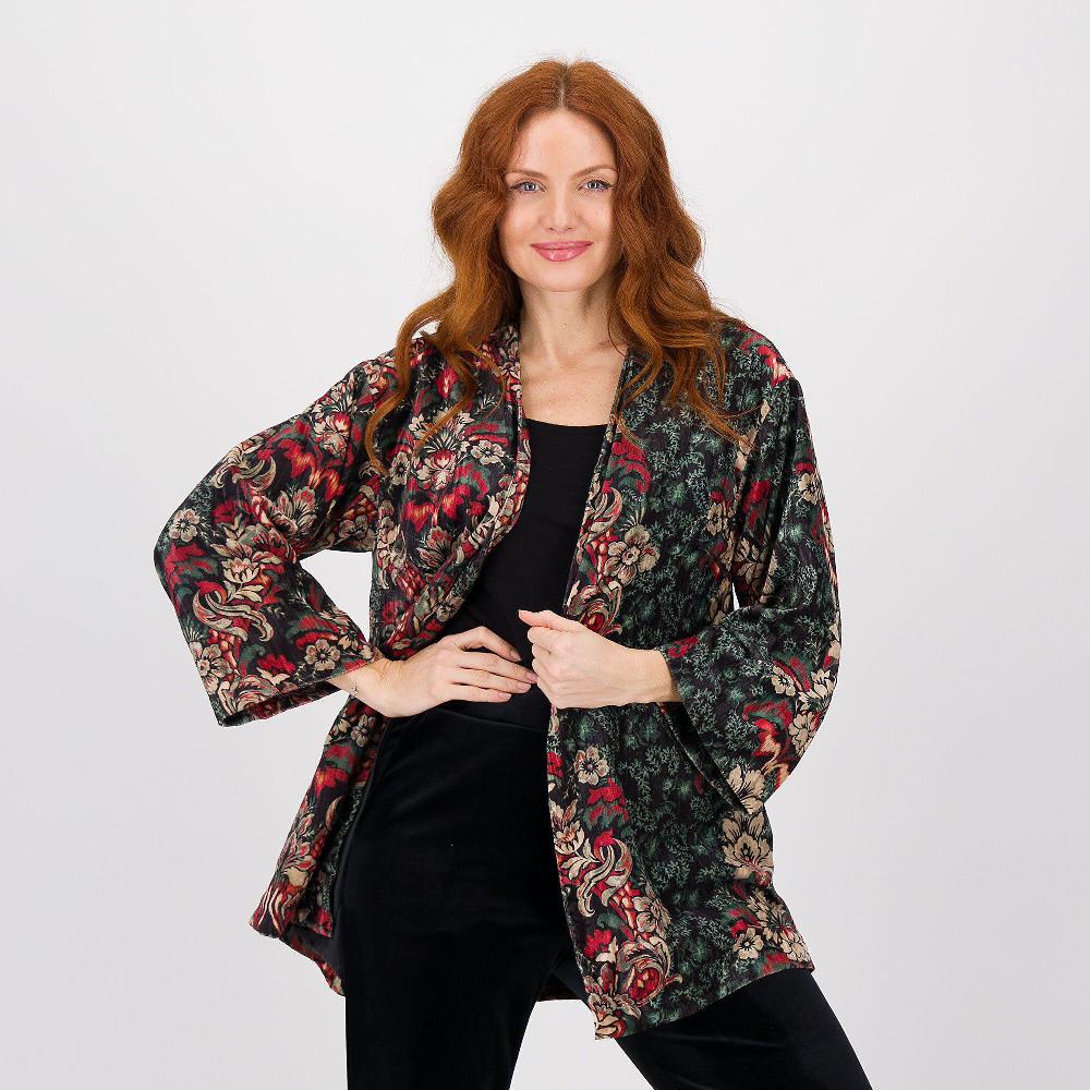 QVC Caterina Lancini Cardigan kimono in velluto froissé fantasia