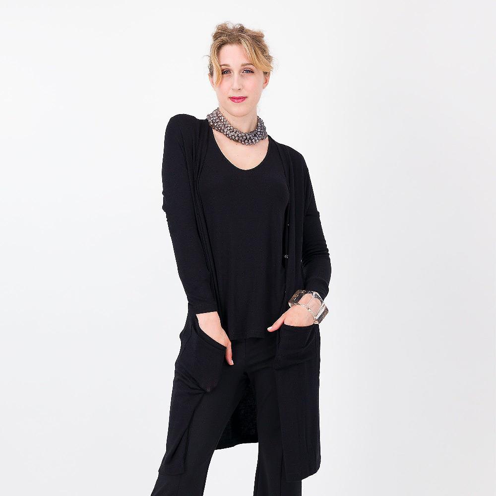 QVC Caterina Lancini Cardigan lungo in cotone fiammato Tasche applicate Made in Italy