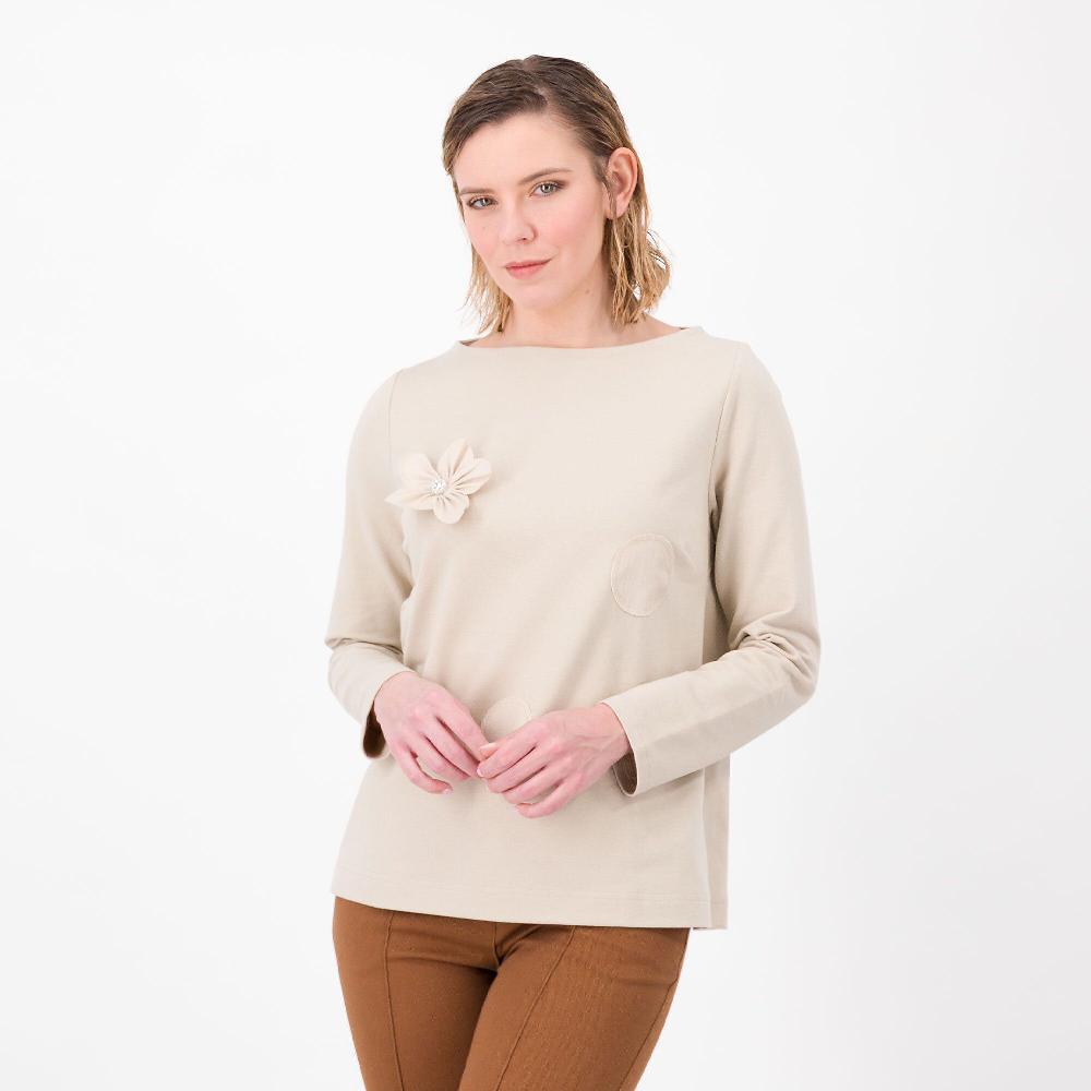 QVC Caterina Lancini Felpa a scatoletta in cotone con ricami