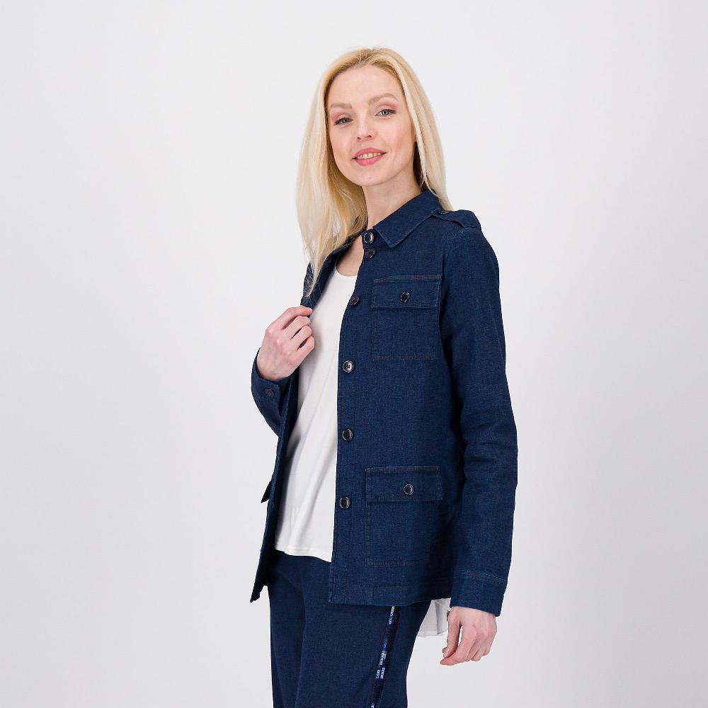 QVC Caterina Lancini Giacca stile sahariana in jeans di cotone elasticizzato