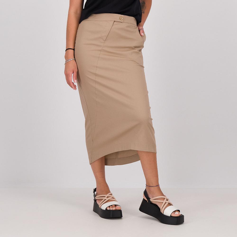 QVC Caterina Lancini Gonna in gabardina di cotone stretch davanti asimmetrico
