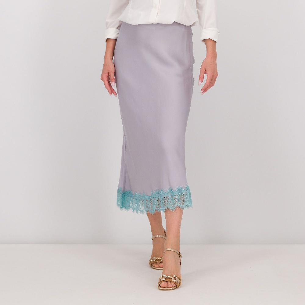 QVC Caterina Lancini Gonna in raso di viscosa con punto vita con pizzo
